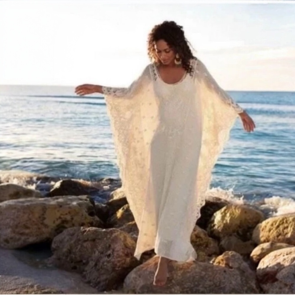 Soft Surroundings Martinique Breeze crochet maxi-dress Caftan SZ PS / PM petite - Picture 5 of 9